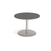 Eternal circular boardroom table 1000mm - brushed steel base, onyx grey top