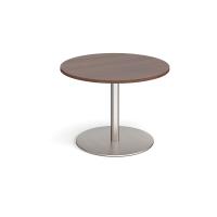 Eternal circular boardroom table 1000mm - brushed steel base, walnut top