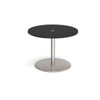 Eternal circular meeting table 1000mm with central circular cutout 80mm - brushed steel base, black top