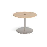 Eternal circular meeting table 1000mm with central circular cutout 80mm - brushed steel base, kendal oak top