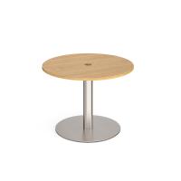 Eternal circular meeting table 1000mm with central circular cutout 80mm - brushed steel base, oak top