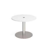 Eternal circular meeting table 1000mm with central circular cutout 80mm - brushed steel base, white top