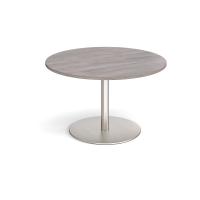 Eternal circular boardroom table 1200mm - brushed steel base, grey oak top