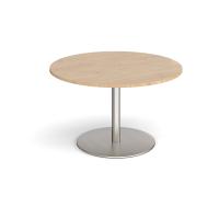 Eternal circular boardroom table 1200mm - brushed steel base, kendal oak top