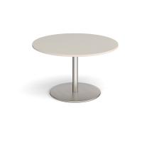 Eternal circular boardroom table 1200mm - brushed steel base, light grey top