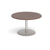 Eternal circular boardroom table 1200mm - brushed steel base, walnut top