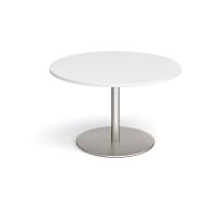 Eternal circular boardroom table 1200mm - brushed steel base, white top