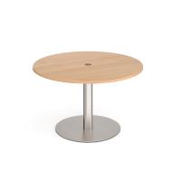 Eternal circular meeting table 1200mm with central circular cutout 80mm - brushed steel base, beech top