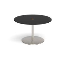 Eternal circular meeting table 1200mm with central circular cutout 80mm - brushed steel base, black top