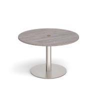 Eternal circular meeting table 1200mm with central circular cutout 80mm - brushed steel base, grey oak top