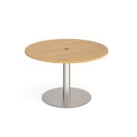 Eternal circular meeting table 1200mm with central circular cutout 80mm - brushed steel base, oak top