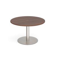 Eternal circular meeting table 1200mm with central circular cutout 80mm - brushed steel base, walnut top