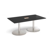 Eternal rectangular boardroom table 1800mm x 1000mm with central cutout 272mm x 132mm - brushed steel base, black top
