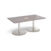 Eternal rectangular boardroom table 1800mm x 1000mm with central cutout 272mm x 132mm - brushed steel base, grey oak top
