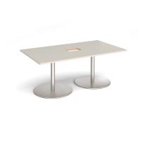 Eternal rectangular boardroom table 1800mm x 1000mm with central cutout 272mm x 132mm - brushed steel base, light grey top
