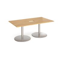 Eternal rectangular boardroom table 1800mm x 1000mm with central cutout 272mm x 132mm - brushed steel base, oak top