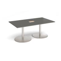 Eternal rectangular boardroom table 1800mm x 1000mm with central cutout 272mm x 132mm - brushed steel base, onyx grey top