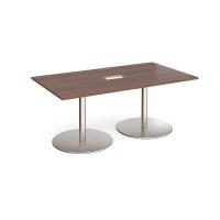Eternal rectangular boardroom table 1800mm x 1000mm with central cutout 272mm x 132mm - brushed steel base, walnut top