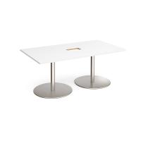 Eternal rectangular boardroom table 1800mm x 1000mm with central cutout 272mm x 132mm - brushed steel base, white top