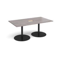 Eternal rectangular boardroom table 1800mm x 1000mm with central cutout 272mm x 132mm - black base, grey oak top