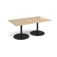 Eternal rectangular boardroom table 1800mm x 1000mm with central cutout 272mm x 132mm - black base, kendal oak top