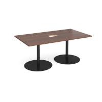 Eternal rectangular boardroom table 1800mm x 1000mm with central cutout 272mm x 132mm - black base, walnut top