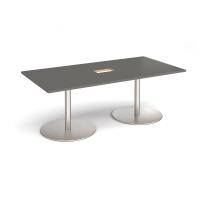 Eternal rectangular boardroom table 2000mm x 1000mm with central cutout 272mm x 132mm - brushed steel base, onyx grey top