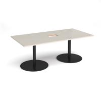 Eternal rectangular boardroom table 2000mm x 1000mm with central cutout 272mm x 132mm - black base, light grey top