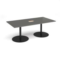 Eternal rectangular boardroom table 2000mm x 1000mm with central cutout 272mm x 132mm - black base, onyx grey top
