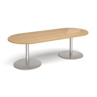 Eternal radial end boardroom table 2400mm x 1000mm - brushed steel base, oak top