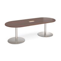 Eternal radial end boardroom table 2400mm x 1000mm with central cutout 272mm x 132mm - brushed steel base, walnut top