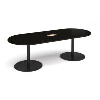 Eternal radial end boardroom table 2400mm x 1000mm with central cutout 272mm x 132mm - black base, black top