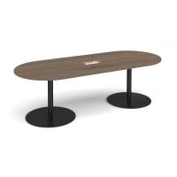 Eternal radial end boardroom table 2400mm x 1000mm with central cutout 272mm x 132mm - black base, Barcelona walnut top