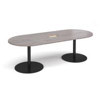 Eternal radial end boardroom table 2400mm x 1000mm with central cutout 272mm x 132mm - black base, grey oak top