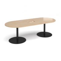 Eternal radial end boardroom table 2400mm x 1000mm with central cutout 272mm x 132mm - black base, kendal oak top