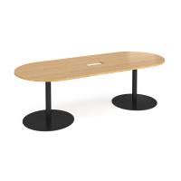 Eternal radial end boardroom table 2400mm x 1000mm with central cutout 272mm x 132mm - black base, oak top