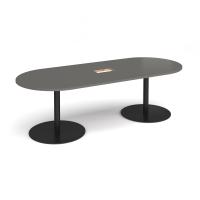 Eternal radial end boardroom table 2400mm x 1000mm with central cutout 272mm x 132mm - black base, onyx grey top