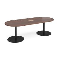 Eternal radial end boardroom table 2400mm x 1000mm with central cutout 272mm x 132mm - black base, walnut top