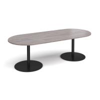 Eternal radial end boardroom table 2400mm x 1000mm - black base, grey oak top