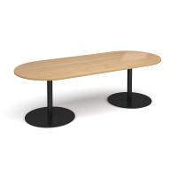 Eternal radial end boardroom table 2400mm x 1000mm - black base, oak top