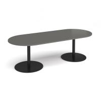 Eternal radial end boardroom table 2400mm x 1000mm - black base, onyx grey top