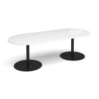 Eternal radial end boardroom table 2400mm x 1000mm - black base, white top