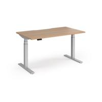 Elev8 Luxe Straight Sit-Stand Desk 1400mm x 800mm - Silver Frame / Beech Top