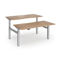 Elev8 Luxe Sit-Stand Back-To-Back Desks 1600mm x 800mm - Silver Frame / Beech Top