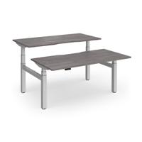 Elev8 Luxe Sit-Stand Back-To-Back Desks 1600mm x 800mm - Silver Frame / Grey Oak Top
