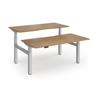 Elev8 Luxe Sit-Stand Back-To-Back Desks 1600mm x 800mm - Silver Frame / Oak Top