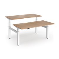 Elev8 Luxe Sit-Stand Back-To-Back Desks 1600mm x 800mm - White Frame / Beech Top
