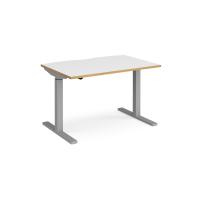 Elev8 Mono straight sit-stand desk 1200mm x 800mm - silver frame, white top with oak edge