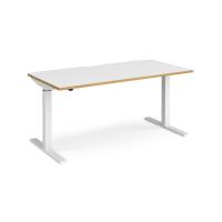 Elev8 Mono straight sit-stand desk 1600mm x 800mm - white frame, white top with oak edge