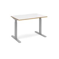 Elev8 Mono straight sit-stand desk 1200mm x 800mm - silver frame, white top with oak edge